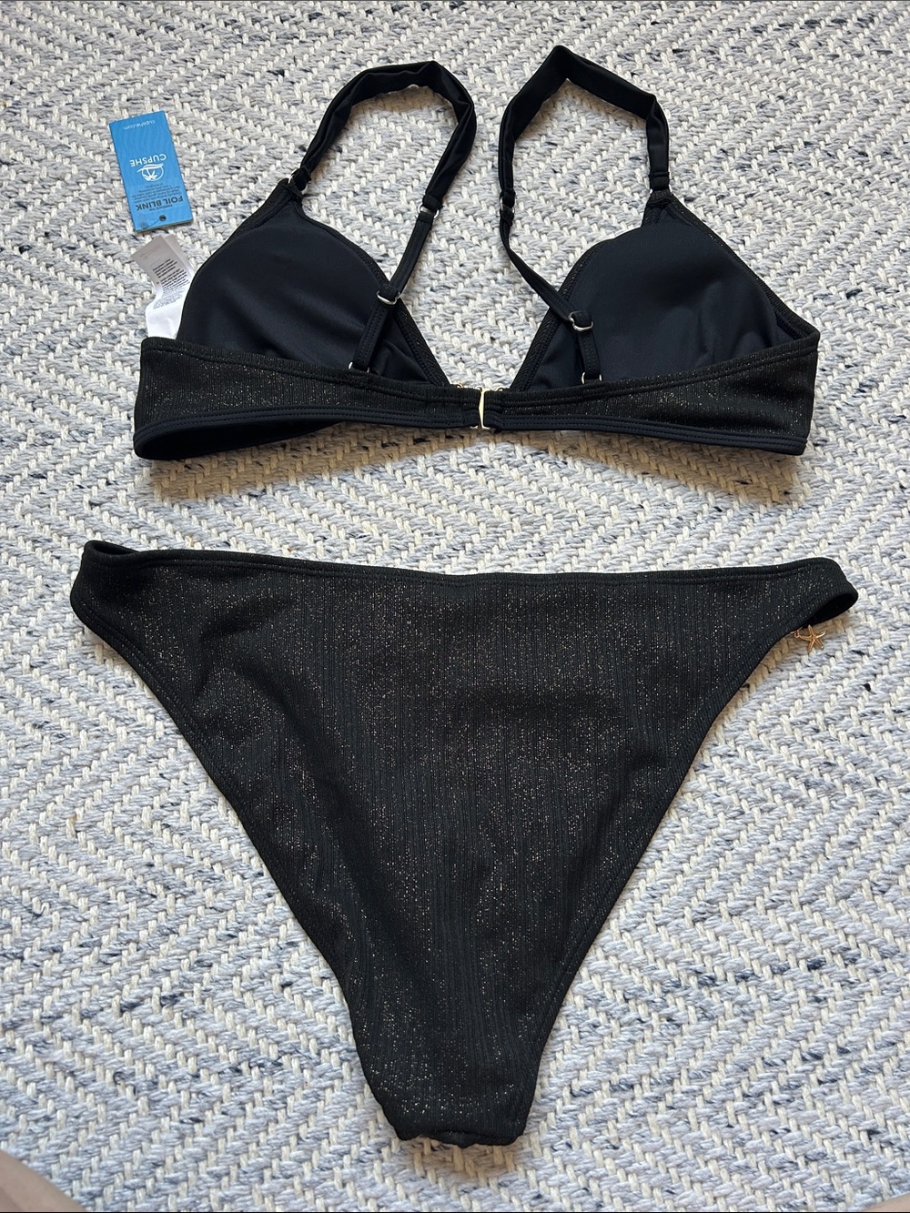 Cupshe Black Sparkle Triangle Bikini Set (L) - Picture 9 of 11